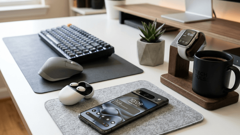 Latest smartphone displayed on a clean minimal desk setup
